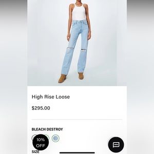 High Rise Loose Re/Done Jeans size 27 in Bleach Destroy